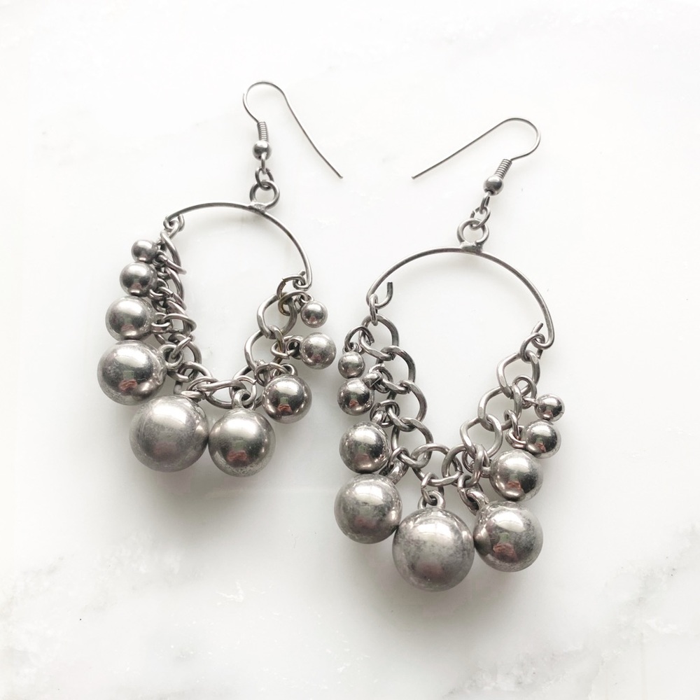 vintage • silver tone pearl chandelier earrings